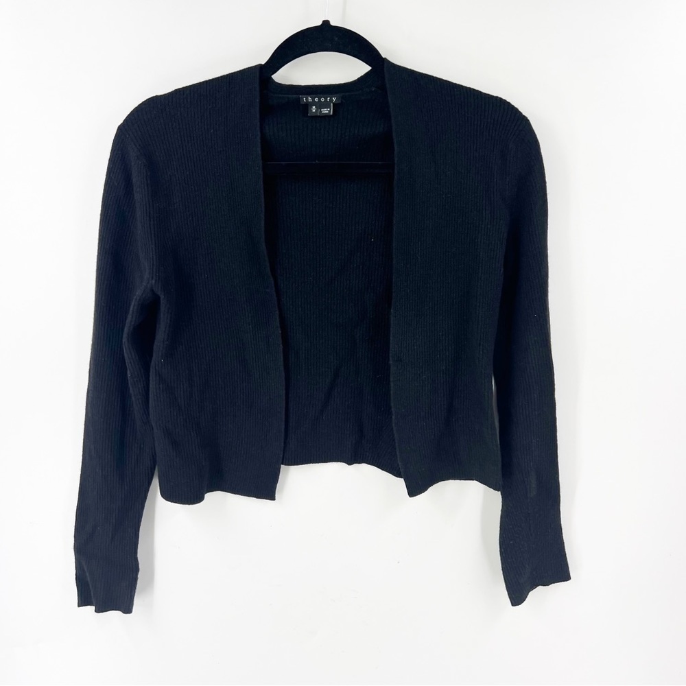 ✅ THEORY BLACK LONG SLEEVE RIBBED SHRUG SIZE MEDIUM